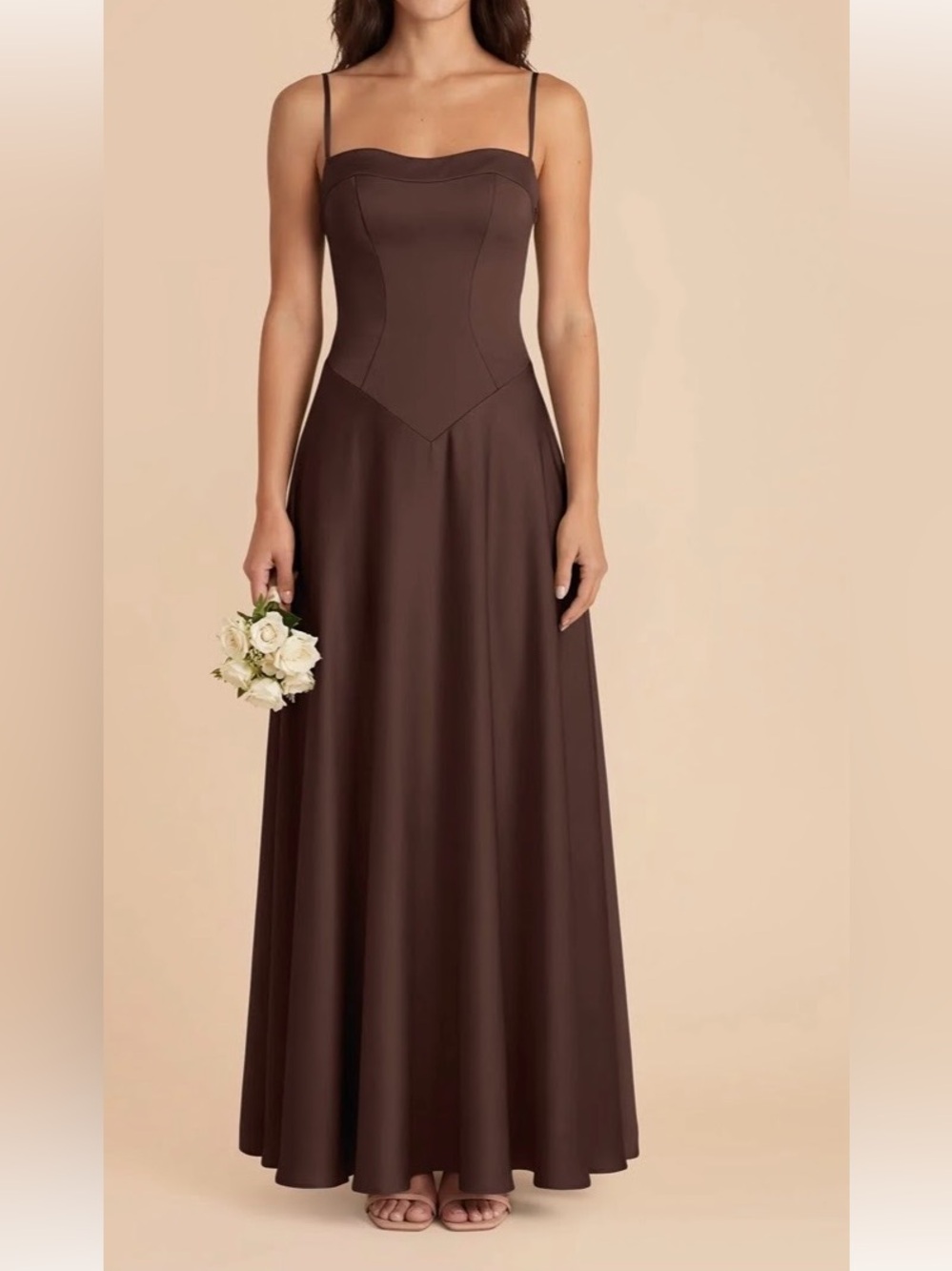 Elegant Brown Spaghetti-Strap Evening Dress